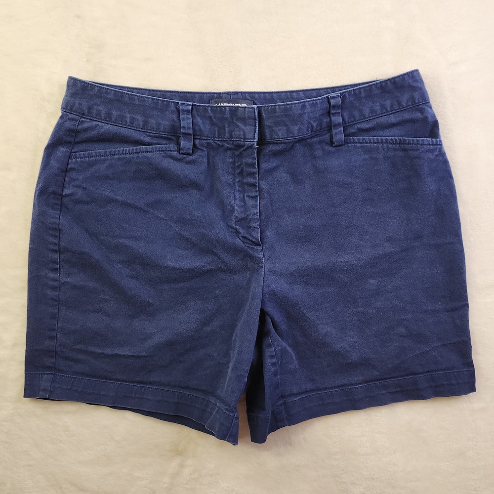 Lands End Chino Shorts Navy Blue Mid Rise Womens 12P Petite 33" Waist Cotton